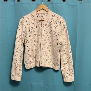 Dex Cream Eyelet Bomber Jacket